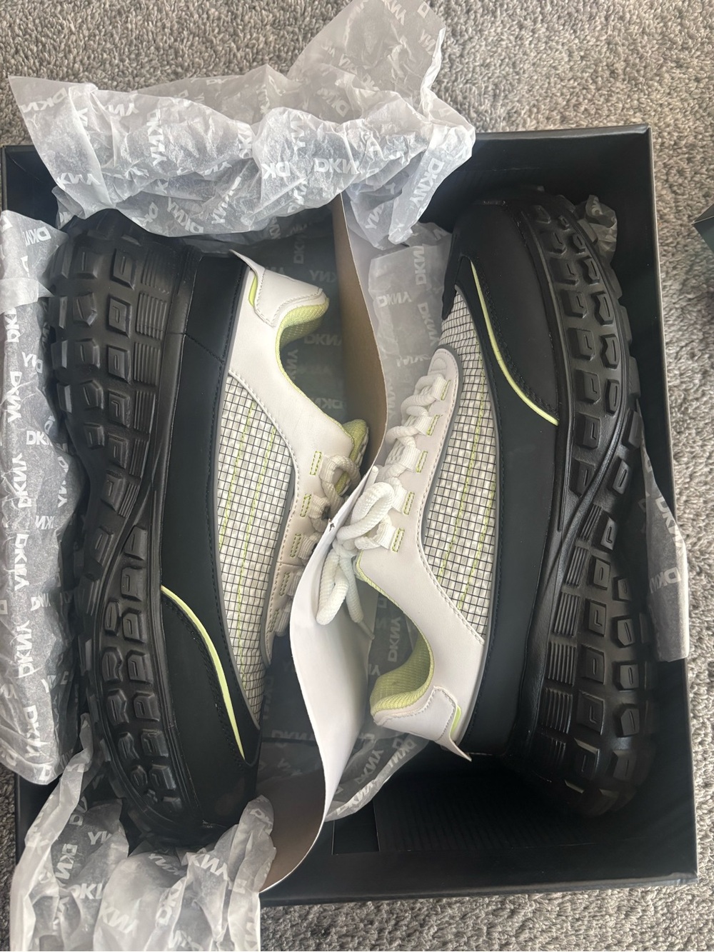 DKNY Black and White Sneakers with Lime Accents